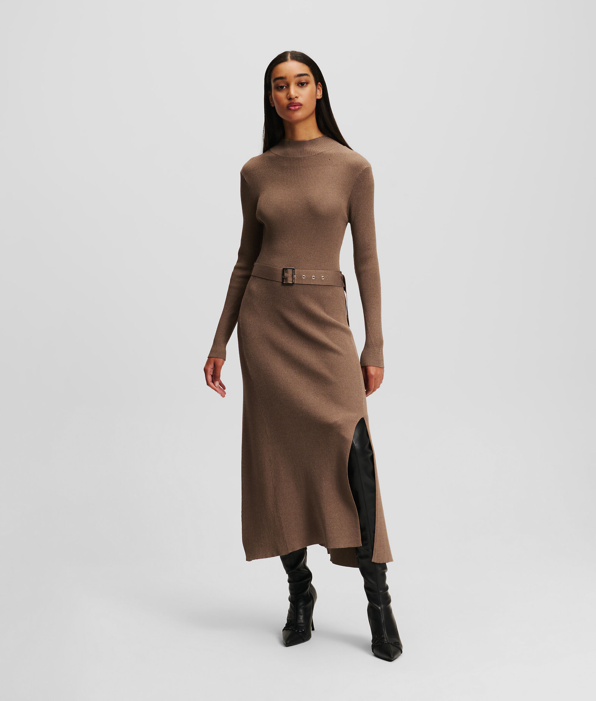 (image for) Excellent LONG-SLEEVED BELTED KNIT DRESS